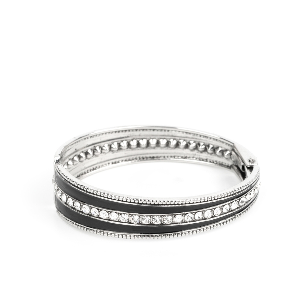 Exquisitely Empirical Black Hinged Bracelet  Trendy Fashion Jewelry Paparazzi